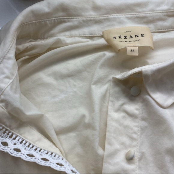 Sezane Cream Button Down Shirt with Lace Detail - Picture 4 of 6